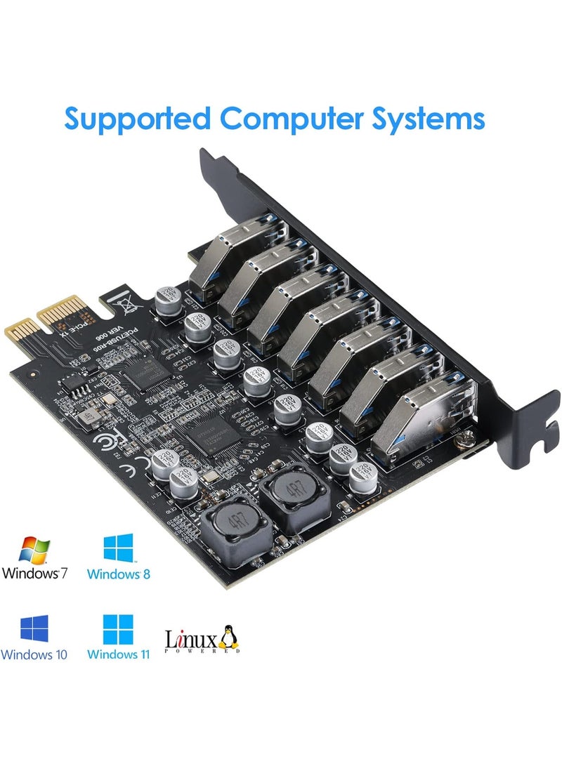 7-Port USB 3.0 PCIe Expansion Card – 5Gbps SuperSpeed, PCI Express to USB Hub for Desktop PC - Image 2